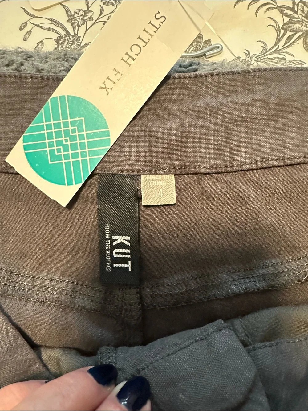 Kut From The Kloth Linen Blend Pants Womens 14 Dark Olive Straight Leg NWT